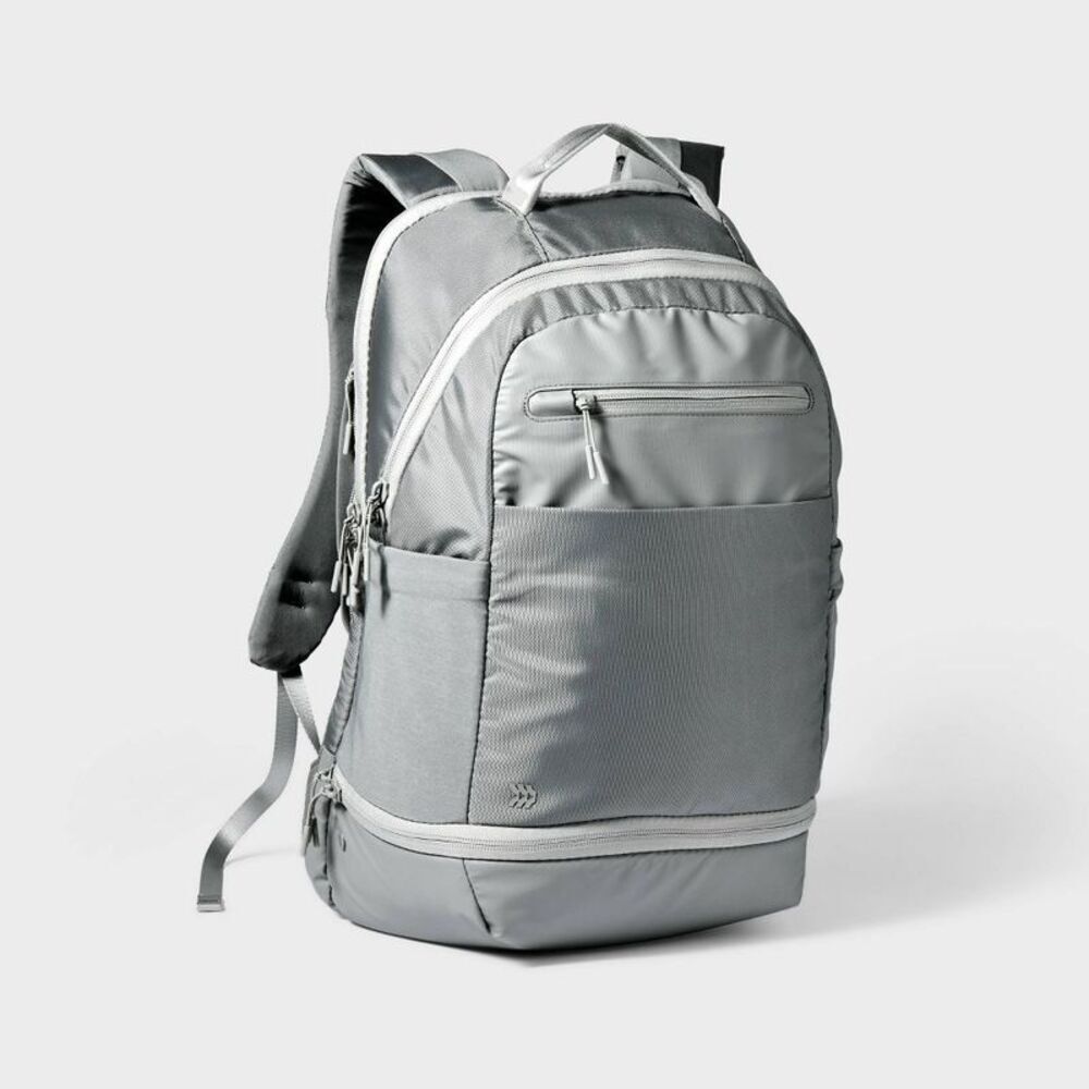 All In Motion Silver Sport Pocket Backpack w/ 15" Laptop Sleeve for Travel Work